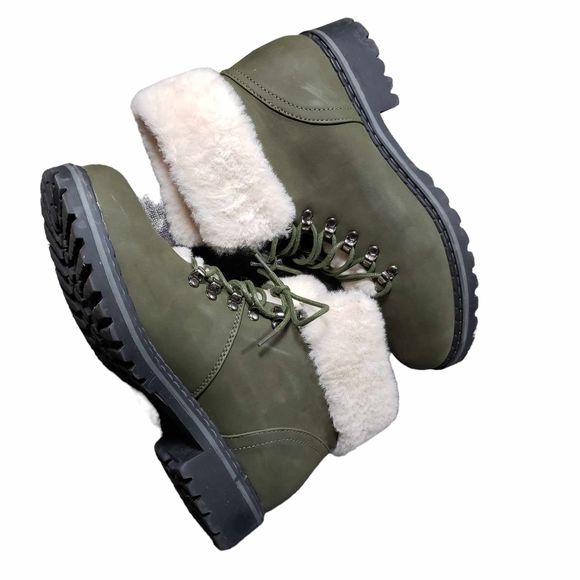 Jessica Carylye Becca 17L sz 11 Green Faux Fur Lace Up Booties AS IS NO BOX - Picture 3 of 9